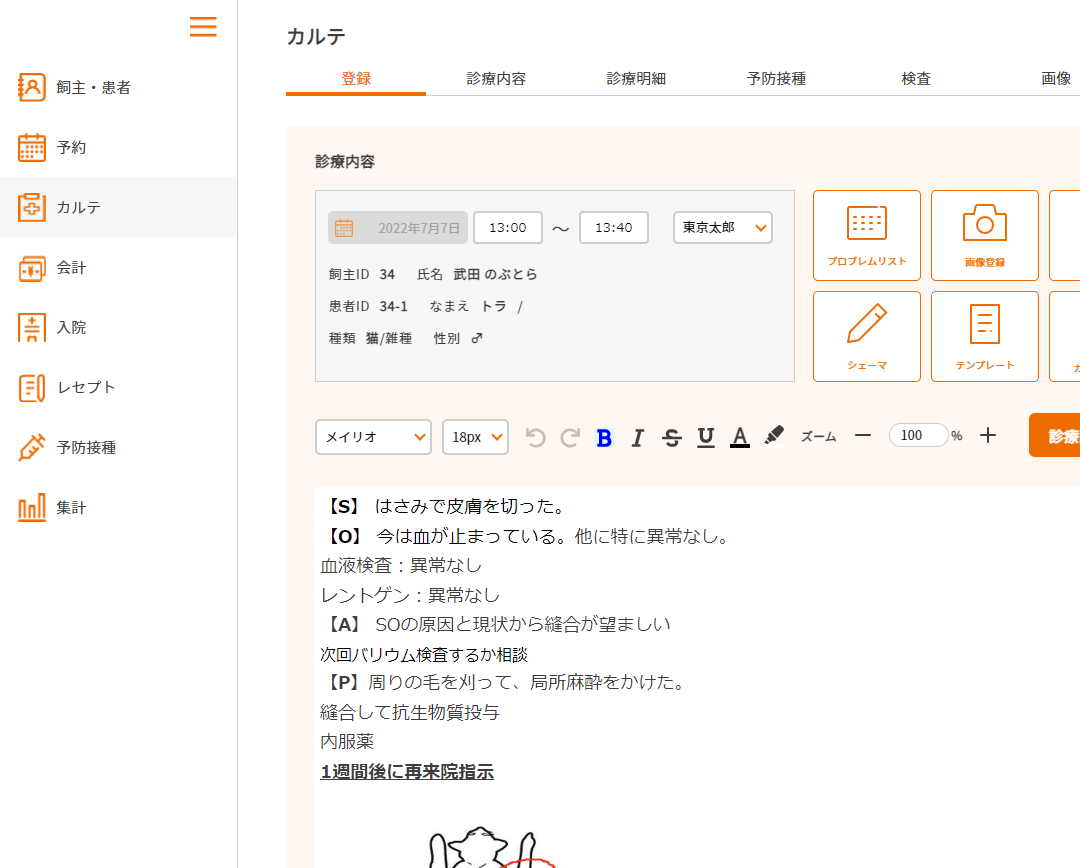 電子カルテ（修正履歴）のイメージ図